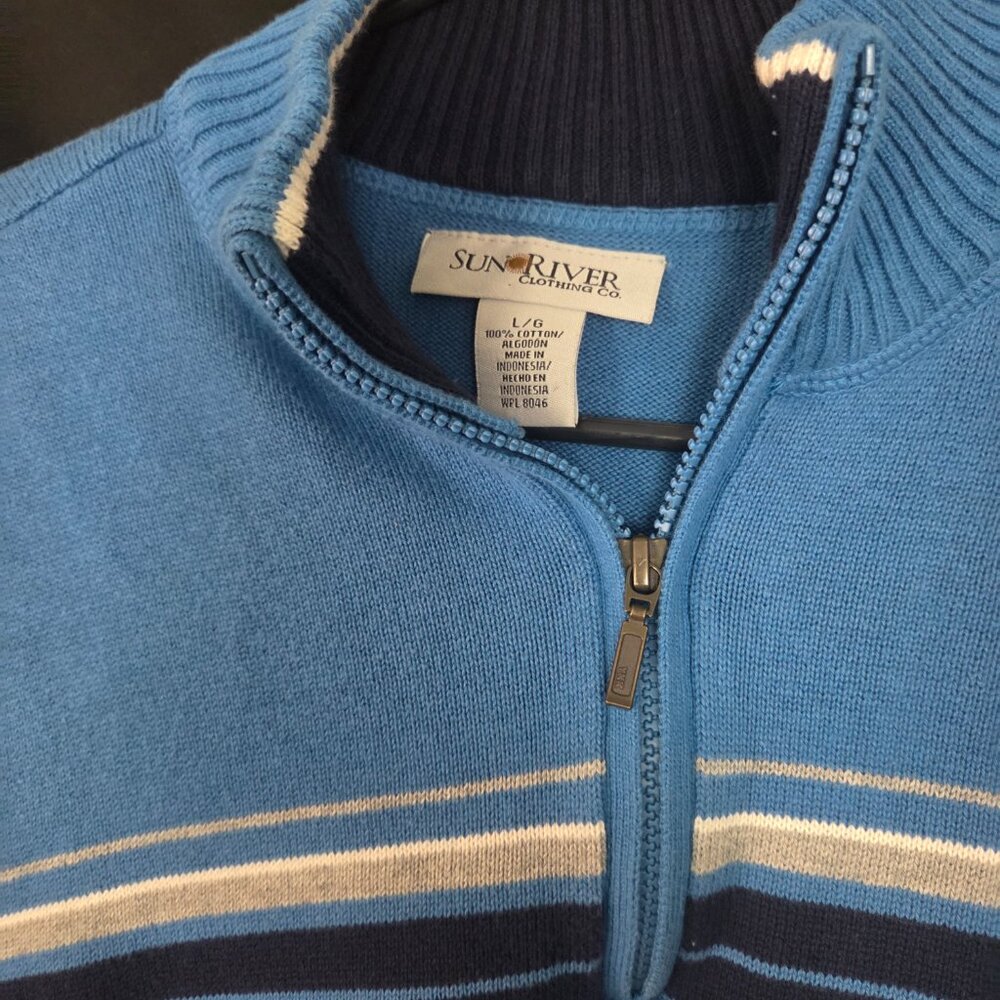 Sun River Mens Quarter Zip Soft Knit Blue Stripe Sweater Size Large - Picture 5 of 6